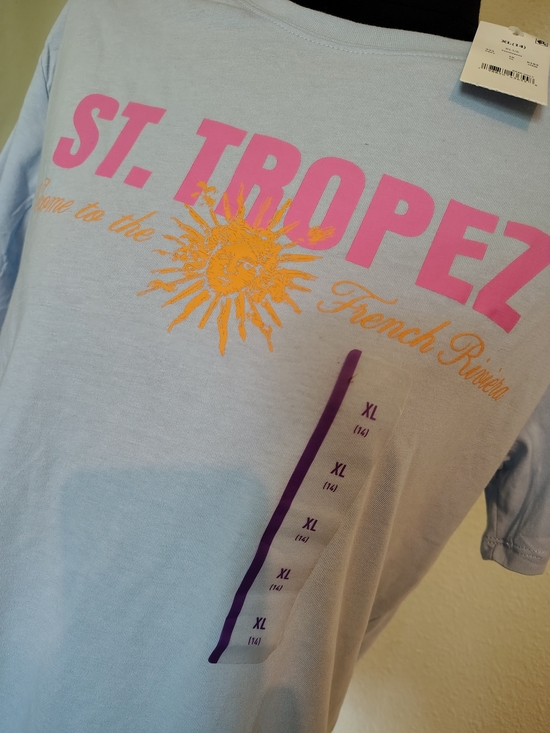EPC Tops - St. Tropez Sunny Graphic Tee in Light Blue Yellow Pink Women X-Large T-shirt NWT